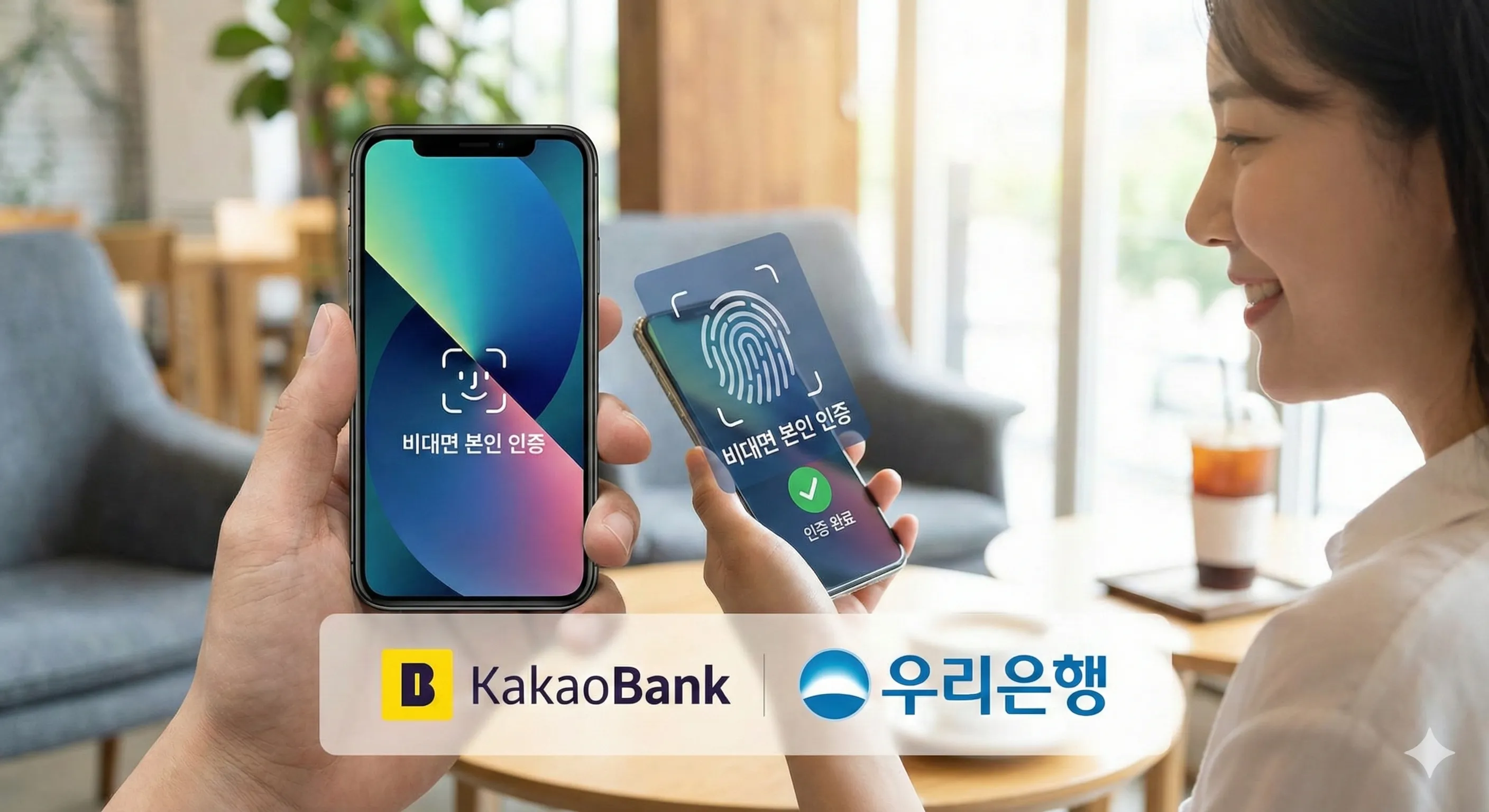 카카오뱅크 및 우리은행 모바일 비대면 본인 인증 화면