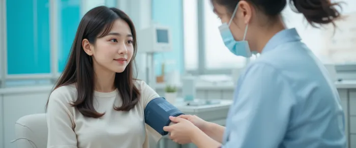 혈압 측정받는 여성