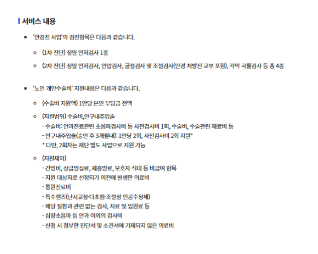 노인안과검진 서비스내용