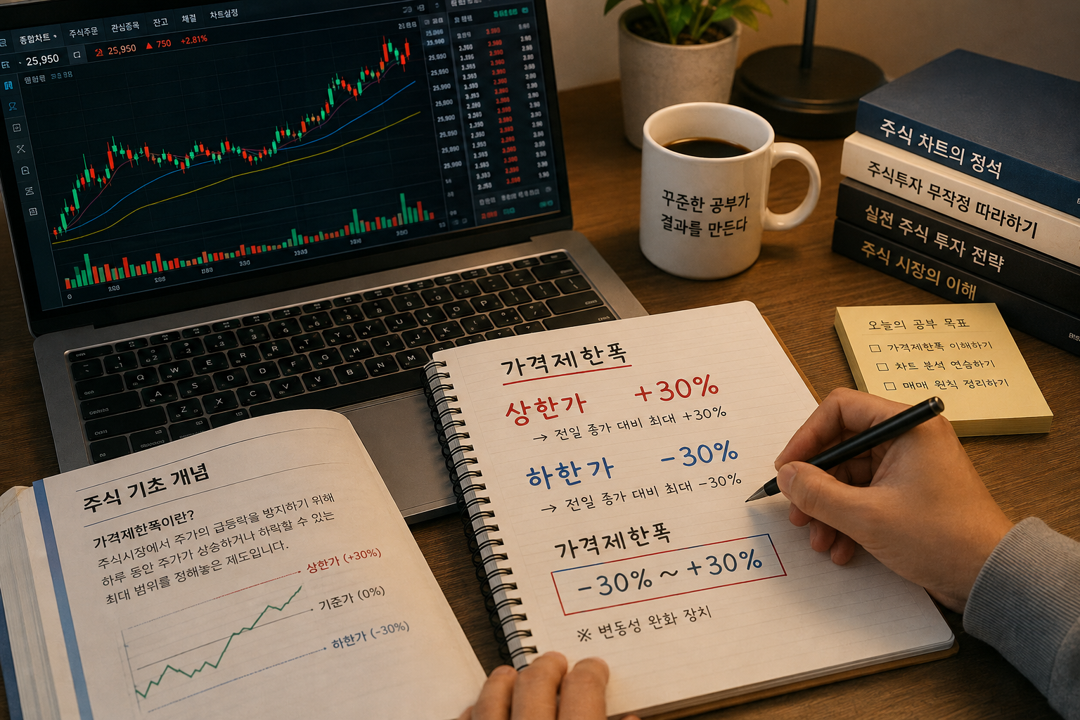 상한가와 하한가의 가격제한폭을 공부하는 모습