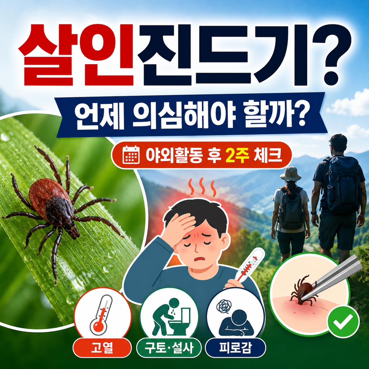 진드기 물림 SFTS 의심 증상 자가체크 &mdash; 야외활동 후 2주 고열 구토 피로감 체크리스트