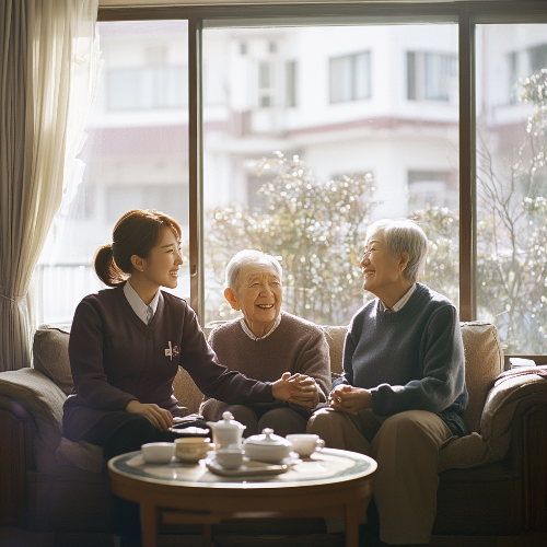 사회복지사가 노인을 돌보는 모습