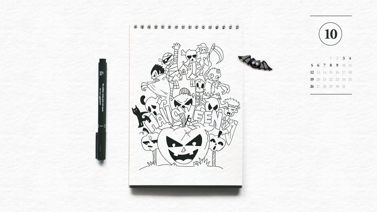 09 할로윈 스케치 A - 2025년10월 노트북배경화면