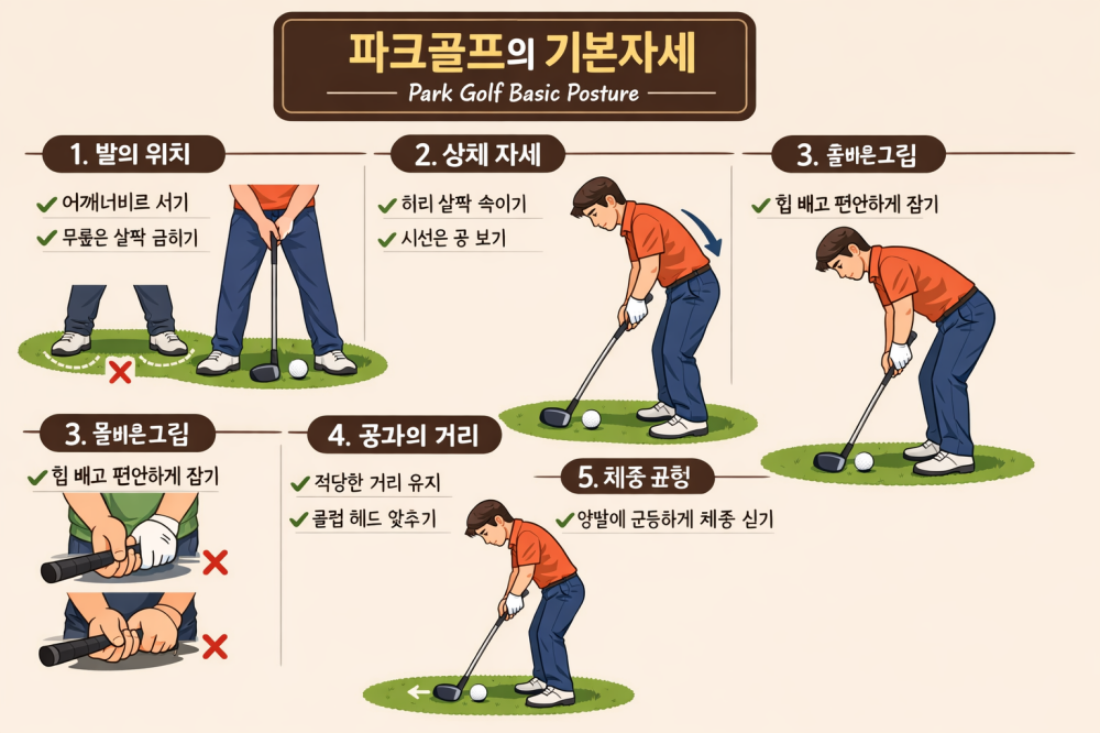 파크골프 기본자세 그림으로 표현한 사진
