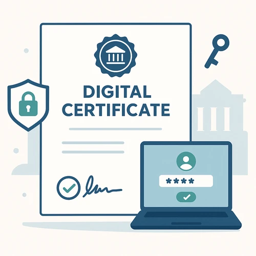 교육부 EPKI 인증센터 전자서명 인증서 발급 시스템 안내 이미지, 교육행정 보안 인증 프로세스 일러스트