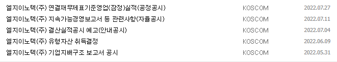 LG이노텍 공시 목록