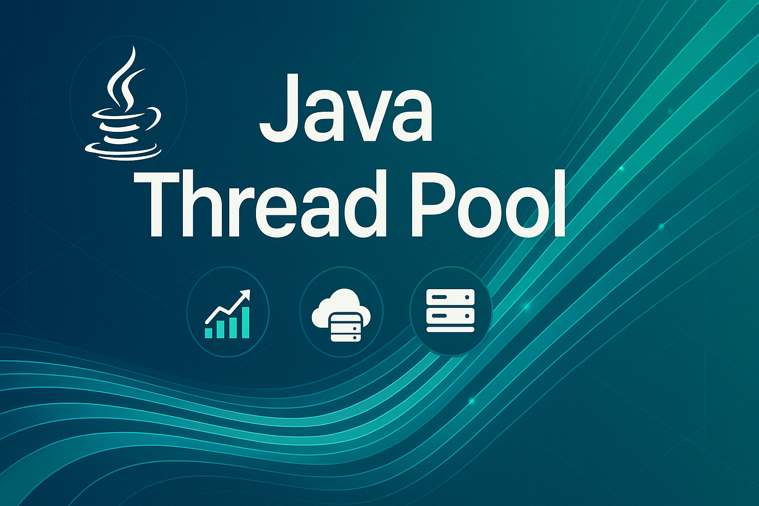 Java Thread Pool Performance Optimization Guide - Professional tutorial cover showing parallel processing concepts with modern blue-green design