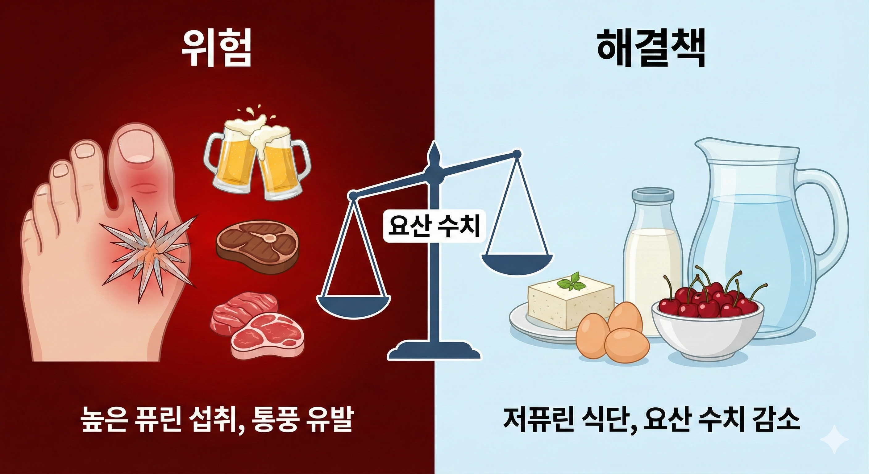 통풍 초기 증상과 요산 수치를 낮추는 퓨린 제한 식단 이미지