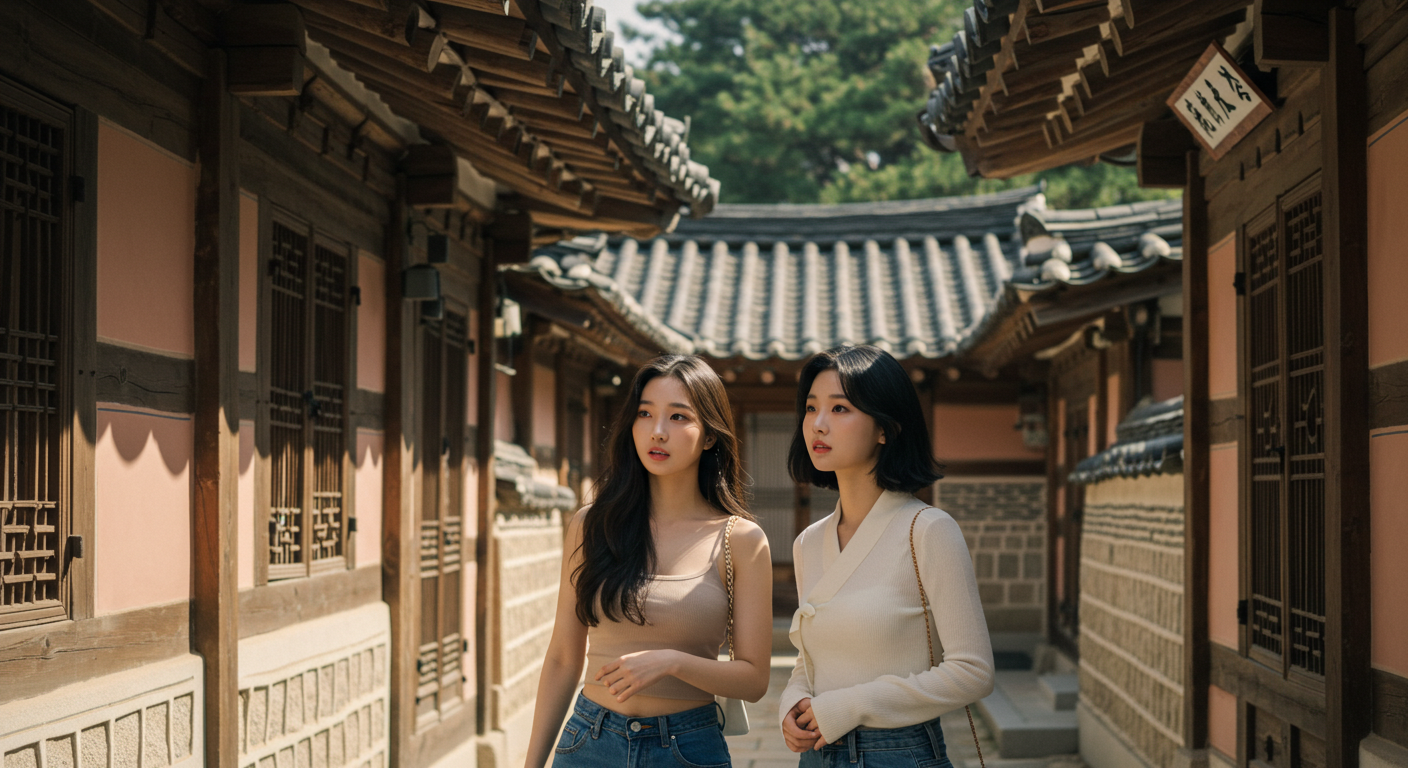 한옥마을을 구경하는 여자들