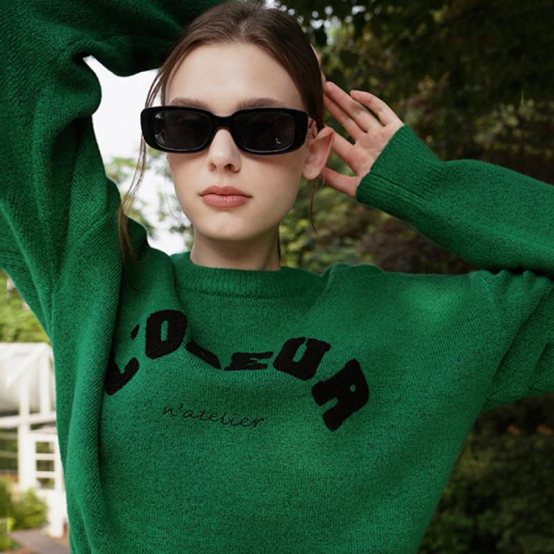 나인 로더 부클 자수 블루종 니트 T 6537