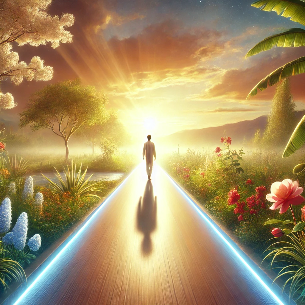 Here is the illustration of a person walking confidently on a path of grace, symbolizing a life of purity, discipline, and integrity under God's guidance.