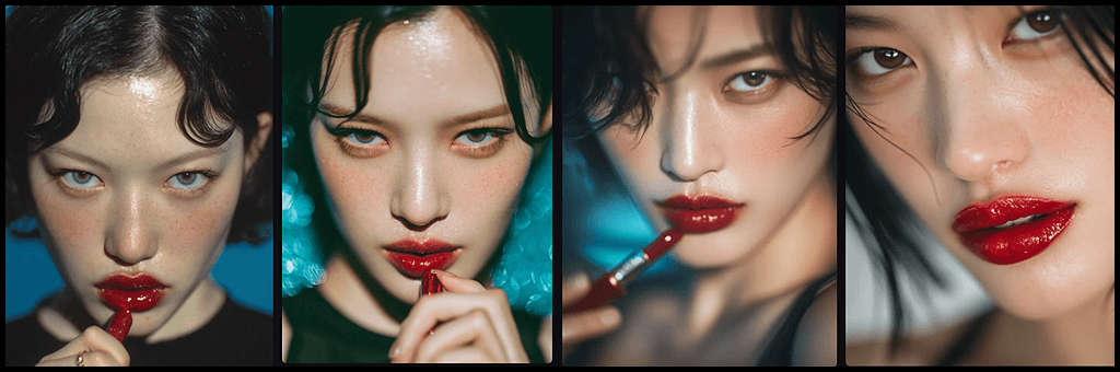 Hyperrealistic 스타일 젊은 한국 여성의 립스틱 클로즈업_Midjourney