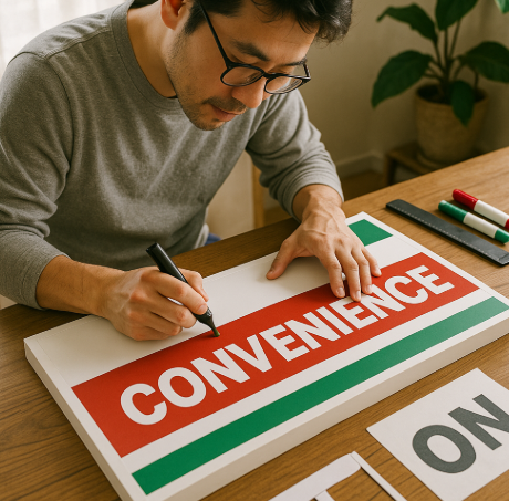 집에서 편의점 간판 만드는 모습