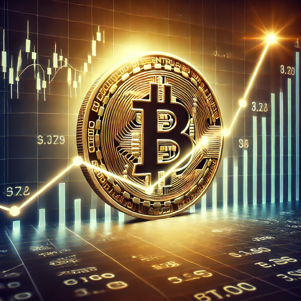 비트코인 반감기 후 가격이 상승하는 트렌드를 보여주는 금융 차트 스타일 이미지입니다.