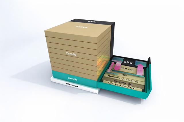 맞춤형 고대역폭메모리(cHBM·Custom HBM) 내부 구조를 보여주는 전시물.