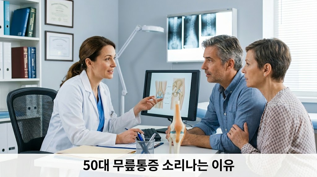 무릎 비틀릴때 소리나는 이유 상담받고 있는 이미지