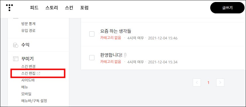 스킨 편집 메뉴