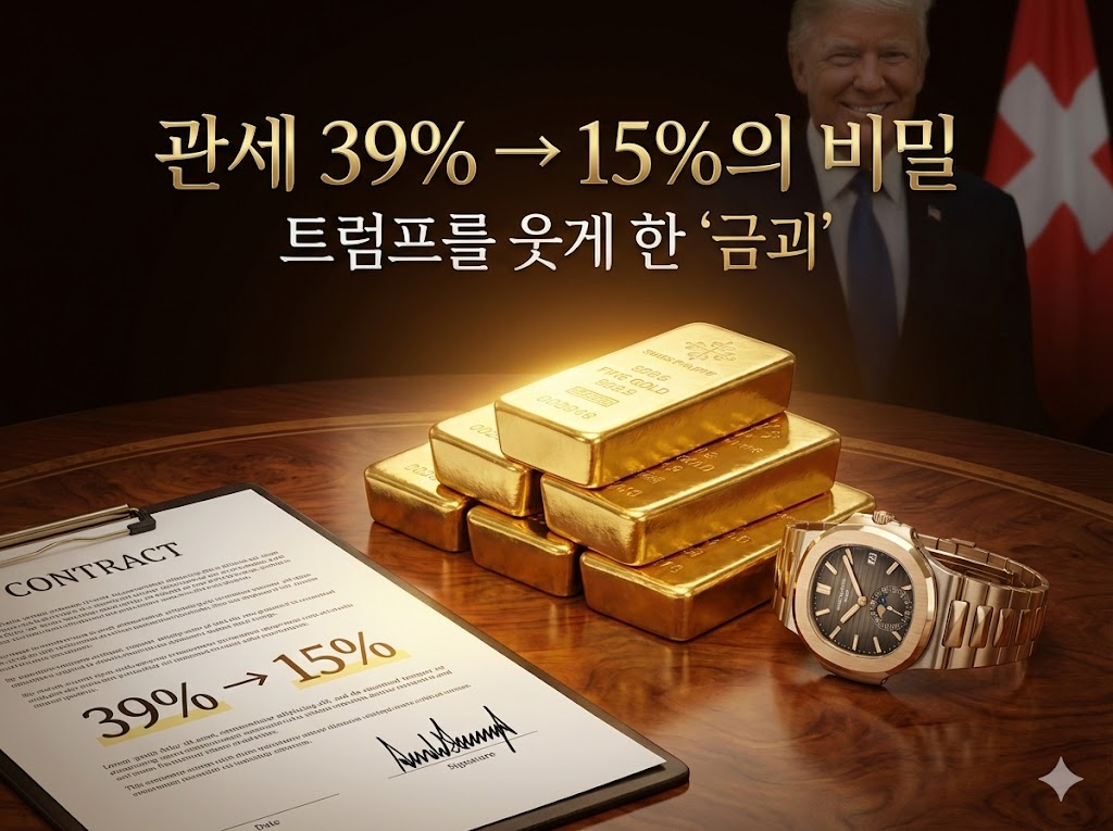 고급스러운 테이블 위에 놓인 골드바와 시계, 그리고 계약서고급스럽고 은유적인 연출