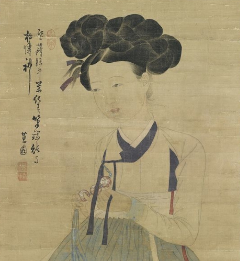 조선시대의 화가인 신윤복의 대표적인 작품인 미인도를 찍은 그림 사진