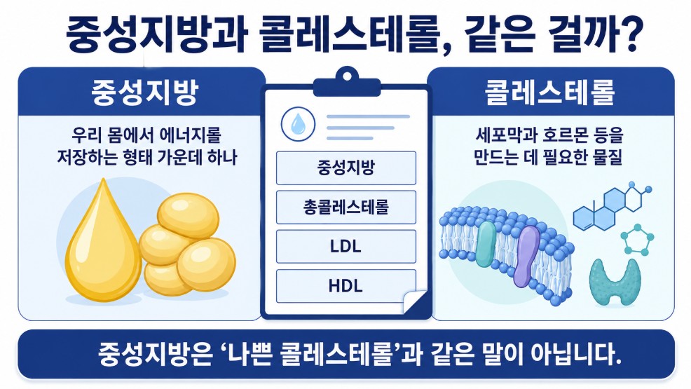 중성지방 수치를 이해하기 위한 중성지방과 콜레스테롤의 기본적인 차이