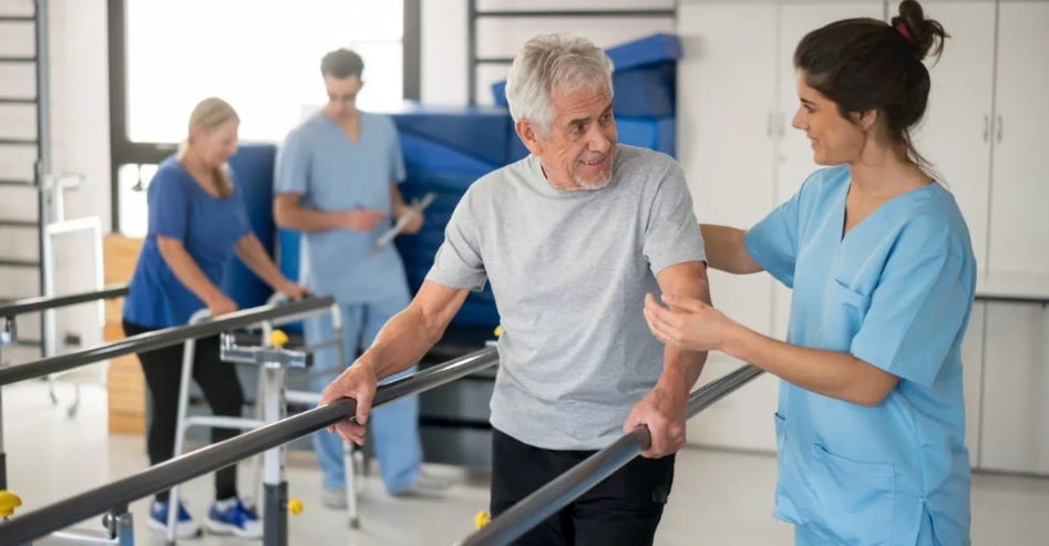 긍정적인 모습으로 재활치료 받는 환자