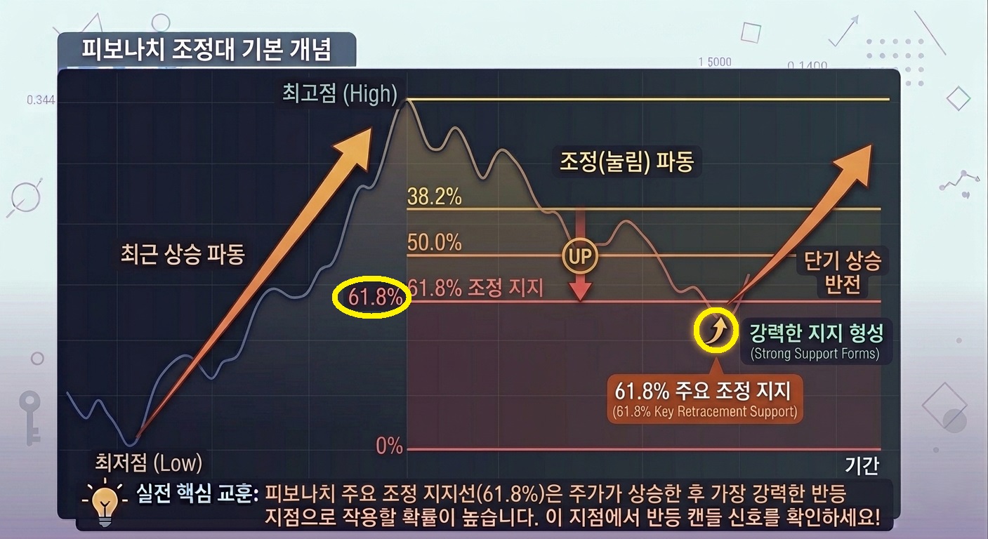 피보나치 61.8% 황금 비율 지점의 주가 반등 사례