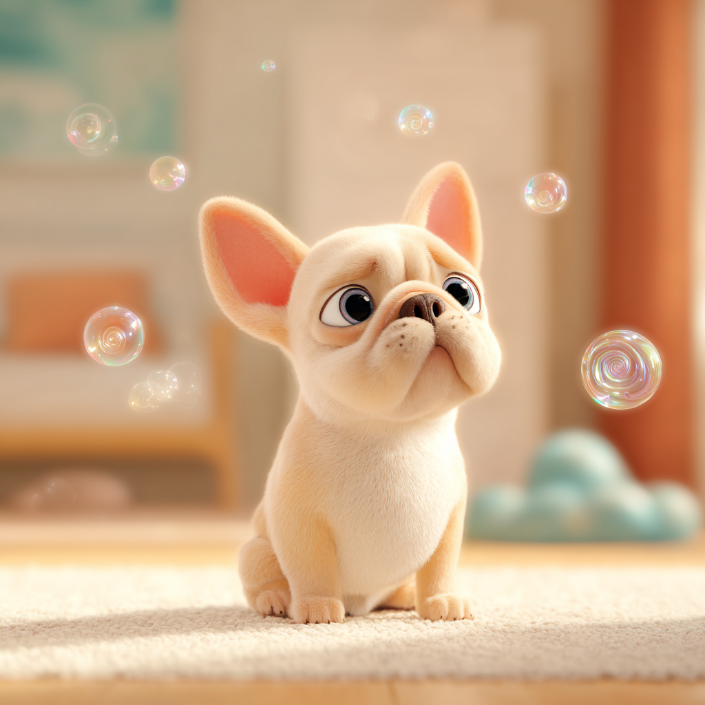 방귀 뀌는 강아지를 귀엽게 표현, 픽사스타일 일러스트