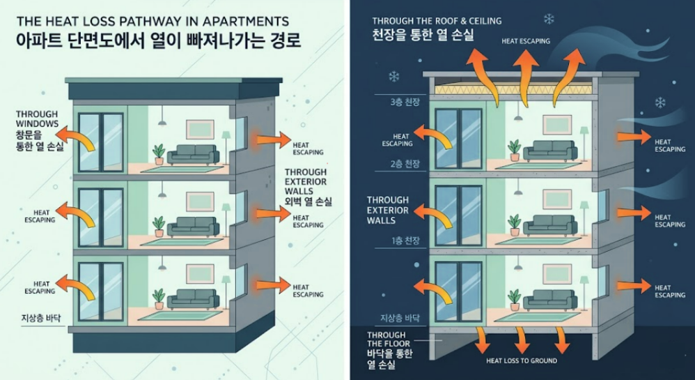 겨울철 난방비 차이를 만드는 세대별 열 손실 구조