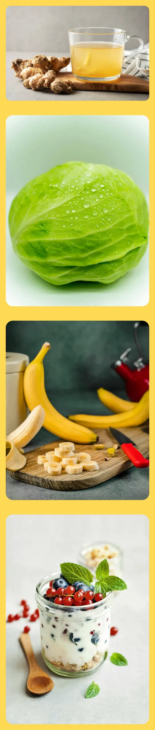 기능성 소화불량증에 좋은 음식(생강, 양배추, 바나나, 요거트)