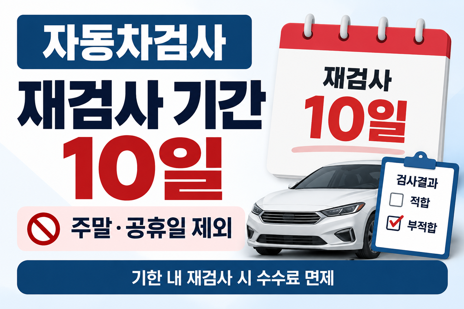자동차검사 재검사 기간 10일, 주말&middot;공휴일 제외 계산