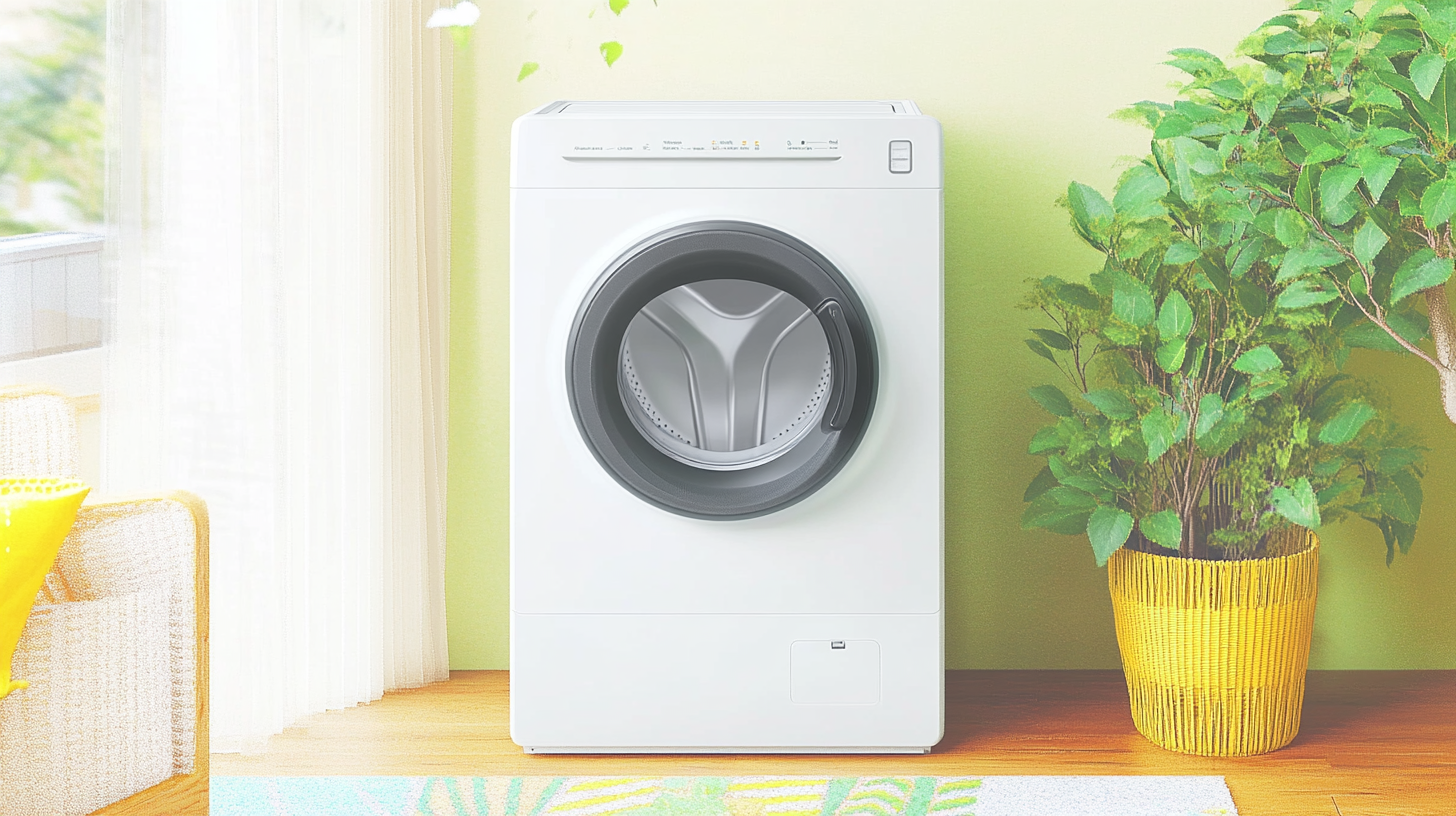 현대적인 집 안에서 에너지 효율성과 환경 친화성을 강조하는 세련된 디자인의 삼성 WF2522HDKKP 세탁기