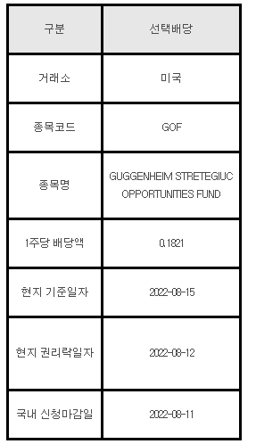 미국주식 선택배당 안내 GOF, GUGGENHEIM STRETEGIUC OPPORTUNITIES FUND