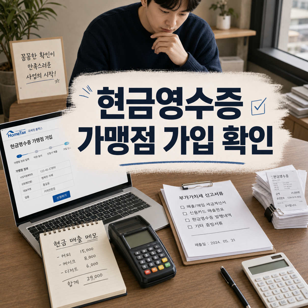 개인사업자 사장님이 현금영수증 가맹점 가입과 발급 의무를 확인하는 이미지