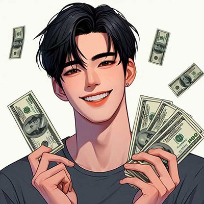 돈을 들고 행복해하는 남학생