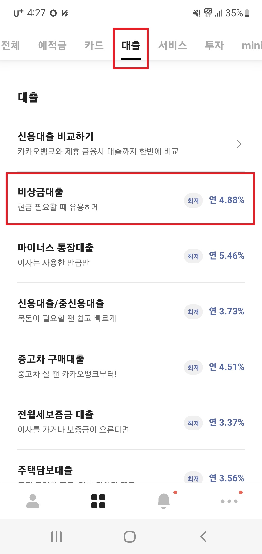 카카오뱅크 대출 비상금대출