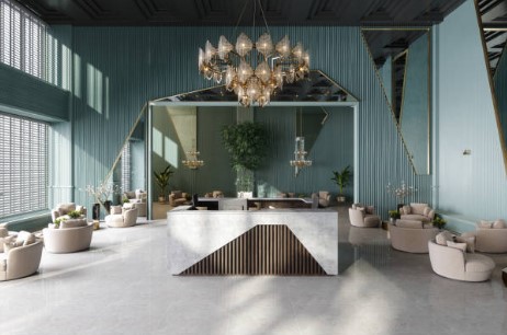 샹들리에가 있는 고급카페 이미지