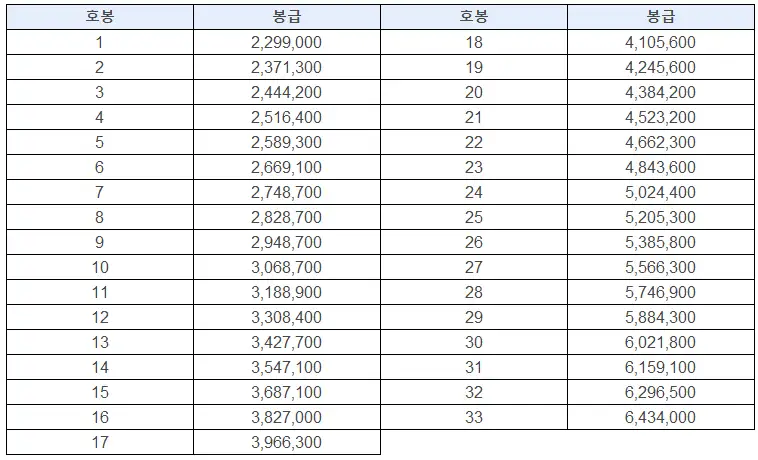 2025년 국립대학 교원 봉급표 총장