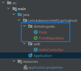 domain 패키지에 entity 클래스와 entityRepository를 생성
