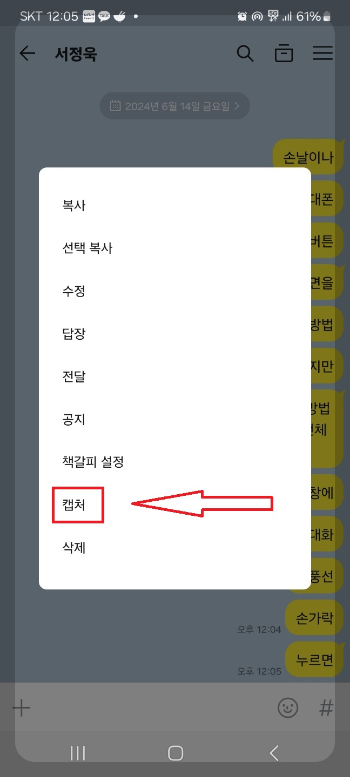카톡 대화 내용 캡쳐