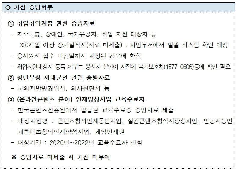 미래 청년 일자리 2차 가점대상 및 선발일정
