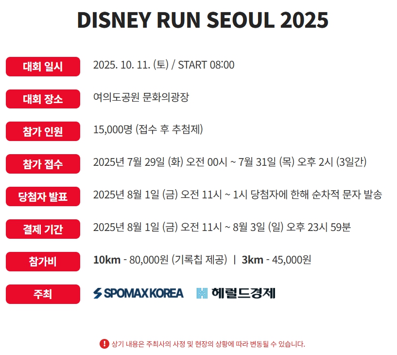 디즈니런서울2025 여의도공원에서 펼쳐지는 환상 러닝 축제