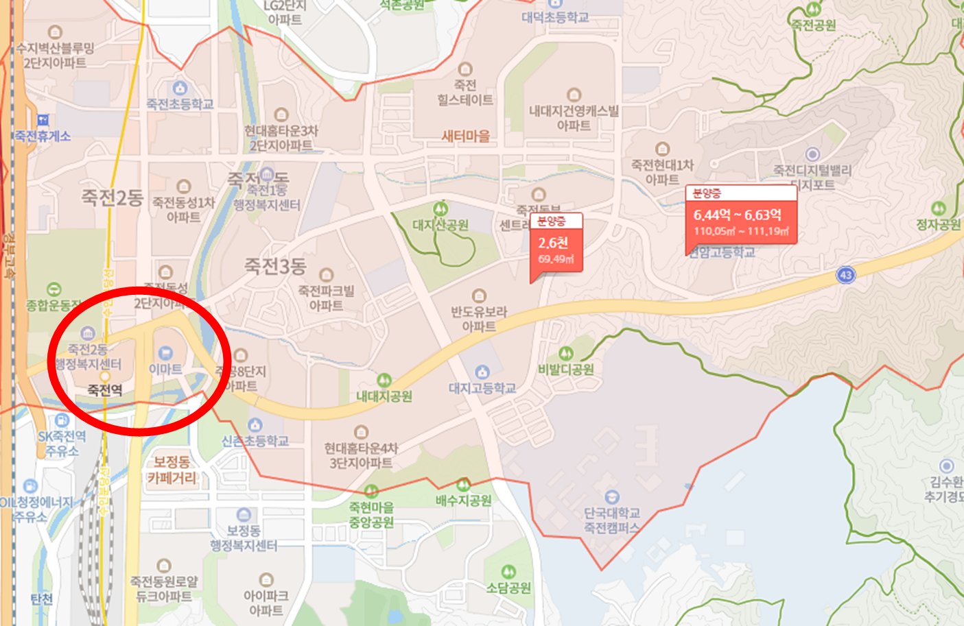 e편한세상-죽전-프리미어포레-입지