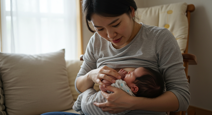 아빠가 아기 트림시키는 장면