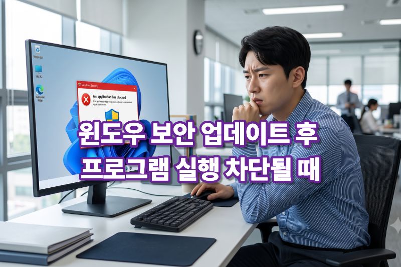 윈도우 보안 패치 이후 업무 프로그램 실행 차단 문제 해결