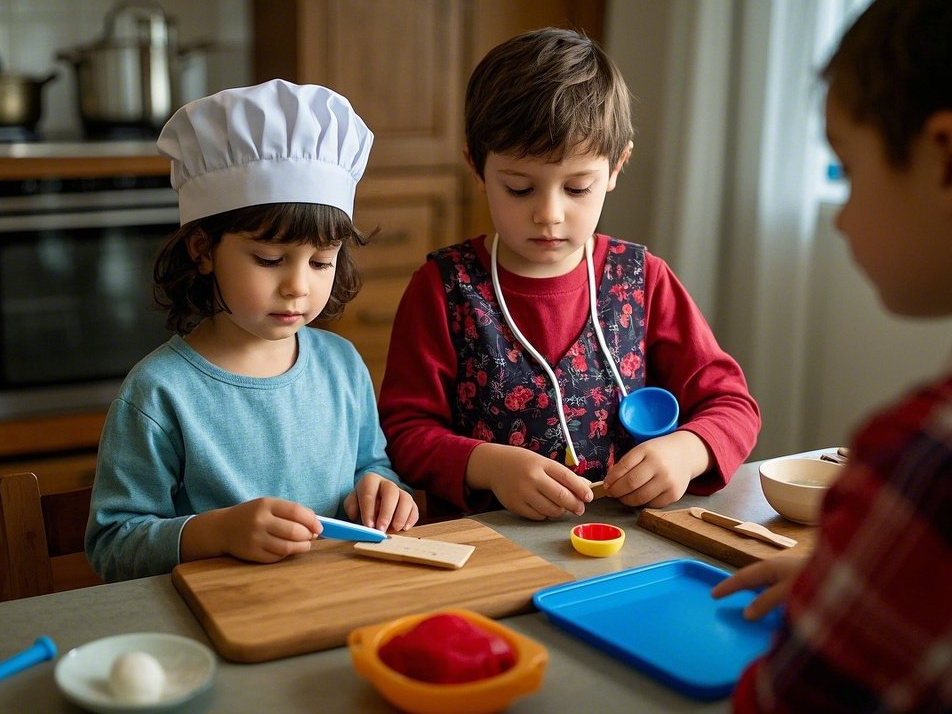 역할놀이 교구로 병원놀이 중인 아니, 상상력과 사회성 발달