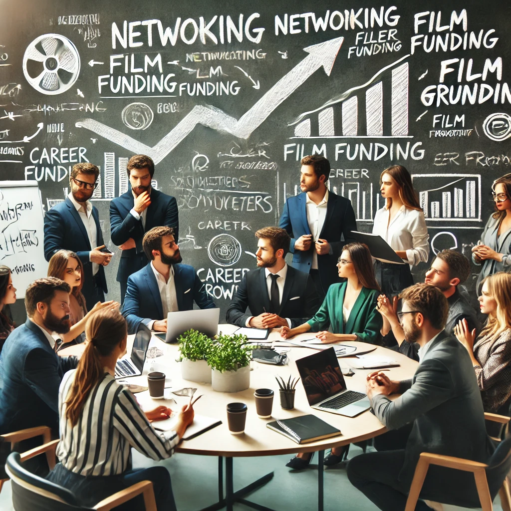 영화 업계에서 일하고 싶은 사람들이모여서 이야기를 나누고 있는 사진