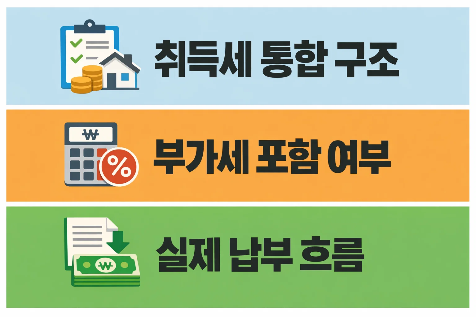 토지 취득세 등록세 계산기 사용 시 부가세 포함 여부에 따라 세액이 달라지는 판단 기준을 설명한 이미지