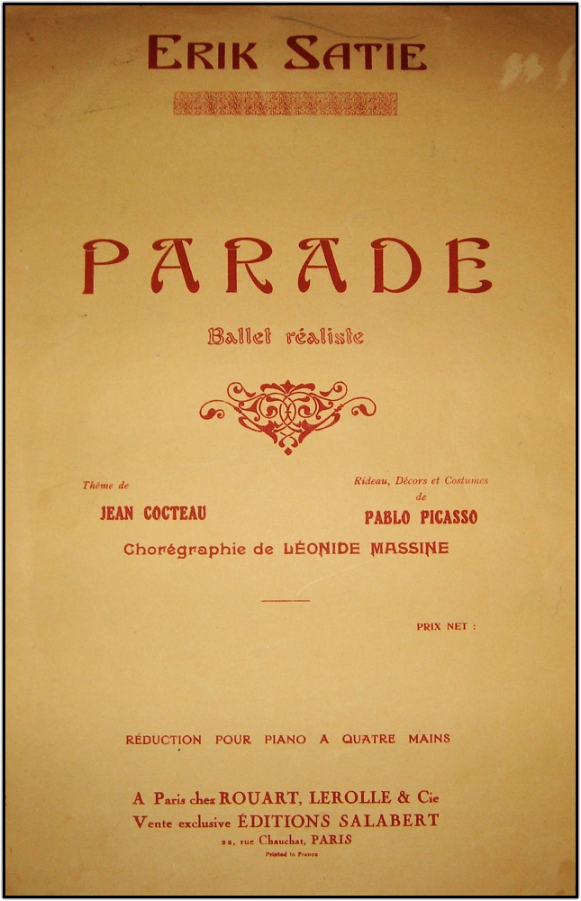 Paris: Rouart, Lerolle & Cie., 1917. First edition, first issue. Théme de Jean Cocteau. Rideau, Decors et Costumes de Pablo Picasso. Chorégraphie de Leonide Massine. Réduction pour piano a quatre mains.