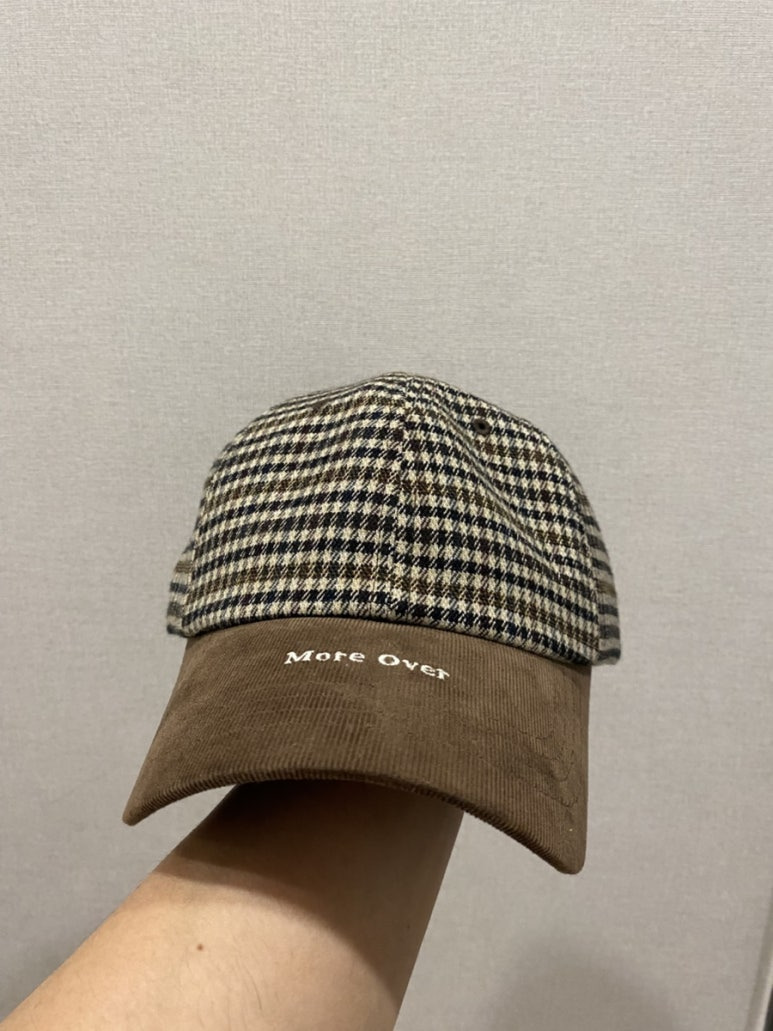 하운드투스 체크 빈티지 구제 볼캡 모자 베이지