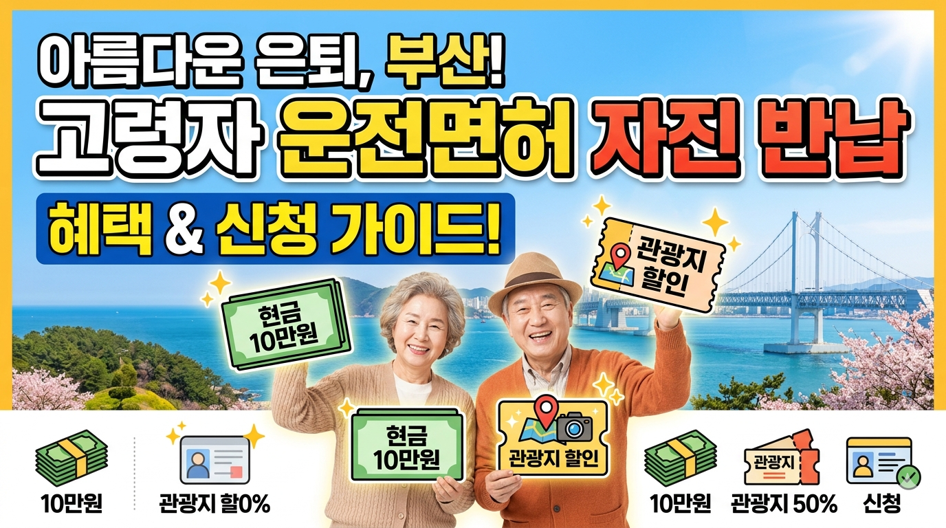 아름다운 은퇴, 부산 고령자 운전면허 자진 반납 혜택 및 신청 가이드 (현금 10만원+관광지 할인)